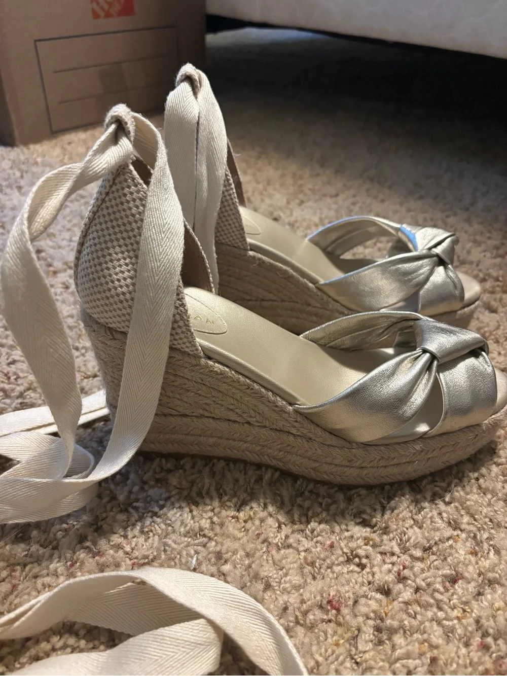 Cole Haan gold Espadrille Wedge Sandals with Cream Ankle Ties